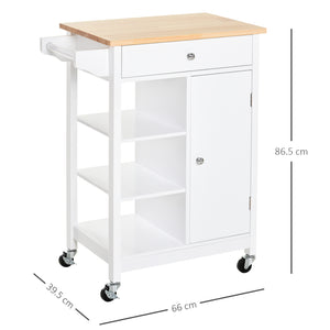 Easycomfort Carrello da Cucina Salvaspazio in Legno MDF Bianco: 1 Cassetto, 1 Armadietto, 3 Mensole e 4 Ruote, 66x39.5x86.5cm