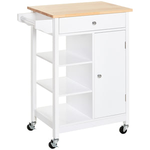 Easycomfort Carrello da Cucina Salvaspazio in Legno MDF Bianco: 1 Cassetto, 1 Armadietto, 3 Mensole e 4 Ruote, 66x39.5x86.5cm