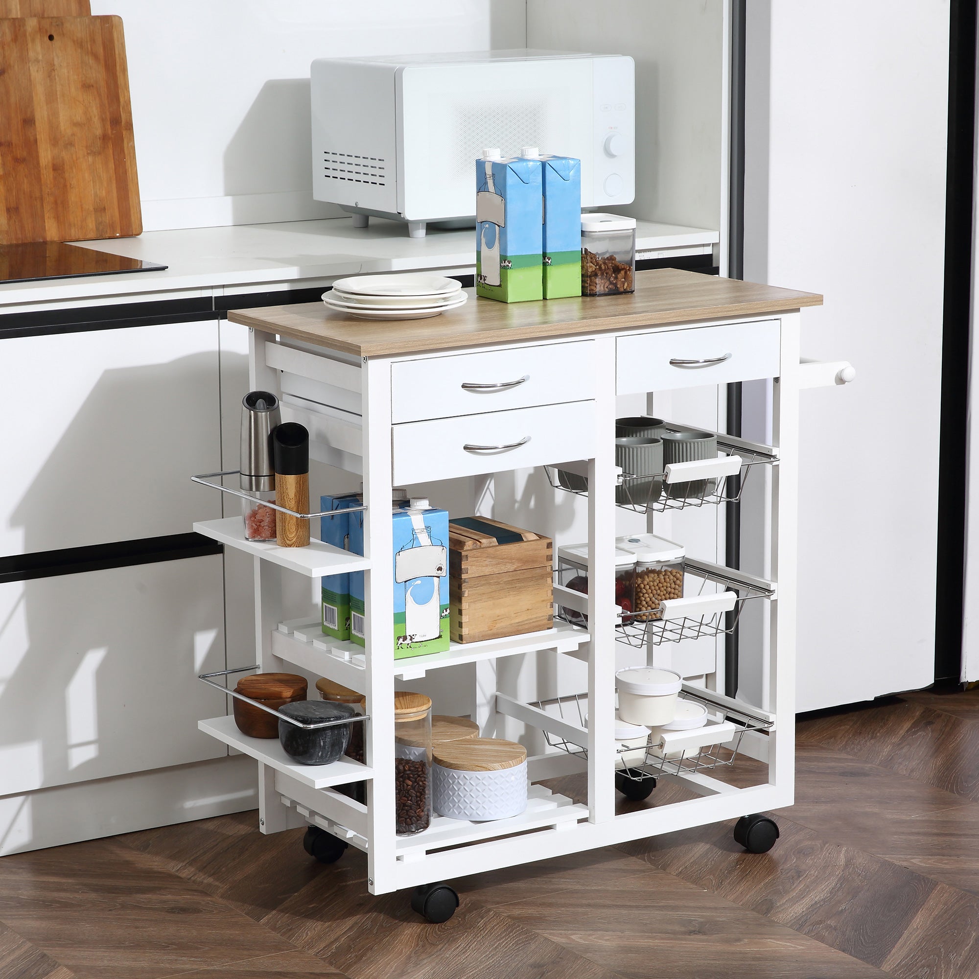 Carrello da Cucina 92x37x82 cm in Legno MDF  Bianco