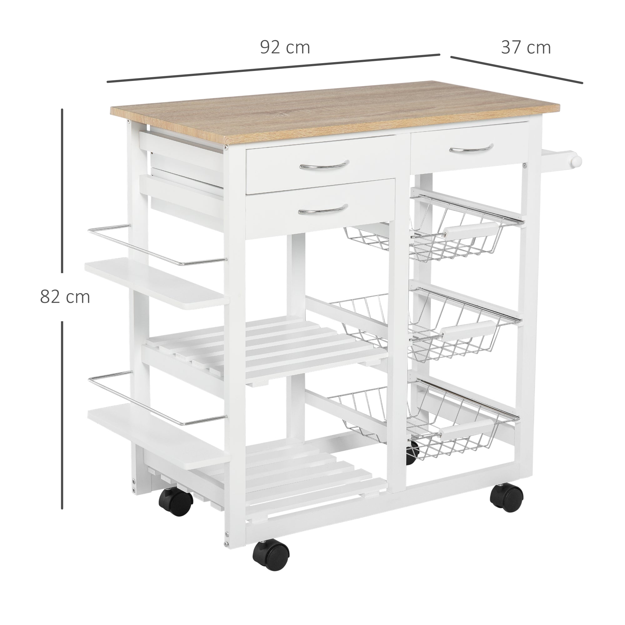 Carrello da Cucina 92x37x82 cm in Legno MDF  Bianco