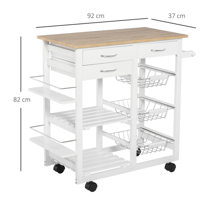 Carrello da Cucina 92x37x82 cm in Legno MDF  Bianco