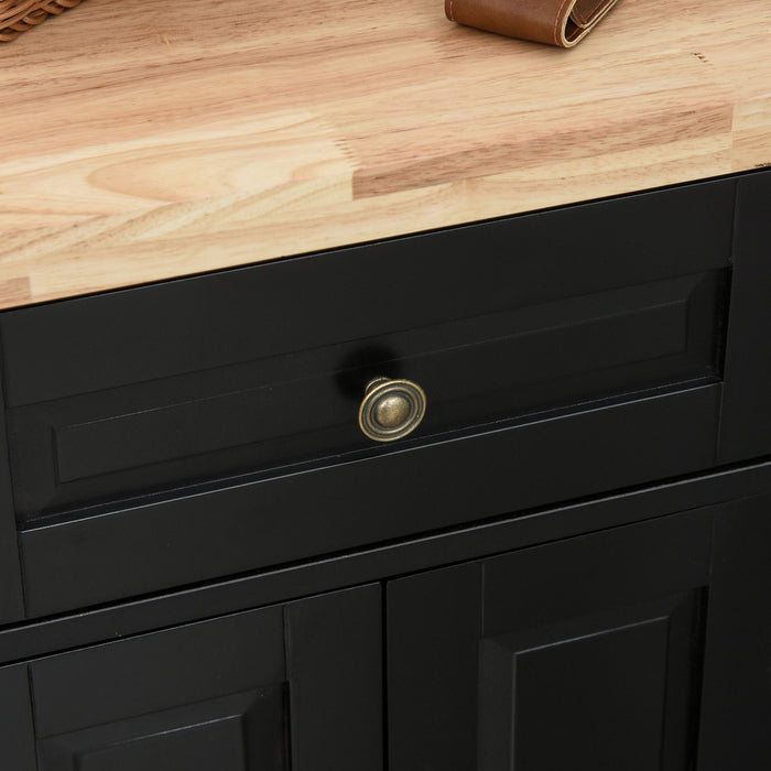 EASYCOMFORT  Carrello da Cucina Portavivande con Cassetti, Armadietti e Portaspezie, in Legno e MDF, 111x44.5x82.5 cm, Nero