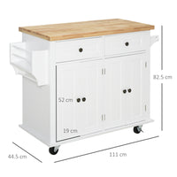 Easycomfort Carrello da Cucina Portavivande con Cassetti, Armadietti, Portaspezie e 4 Ruote, Legno, 111x44.5x82.5cm, Bianco