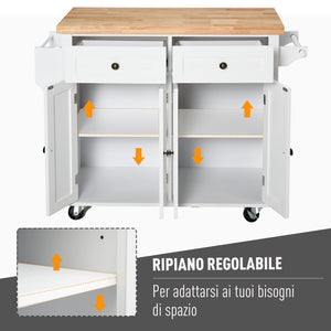 Easycomfort Carrello da Cucina Portavivande con Cassetti, Armadietti, Portaspezie e 4 Ruote, Legno, 111x44.5x82.5cm, Bianco