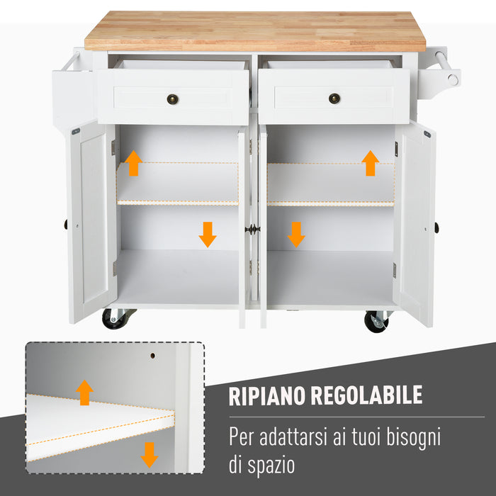 Easycomfort Carrello da Cucina Portavivande con Cassetti, Armadietti, Portaspezie e 4 Ruote, Legno, 111x44.5x82.5cm, Bianco