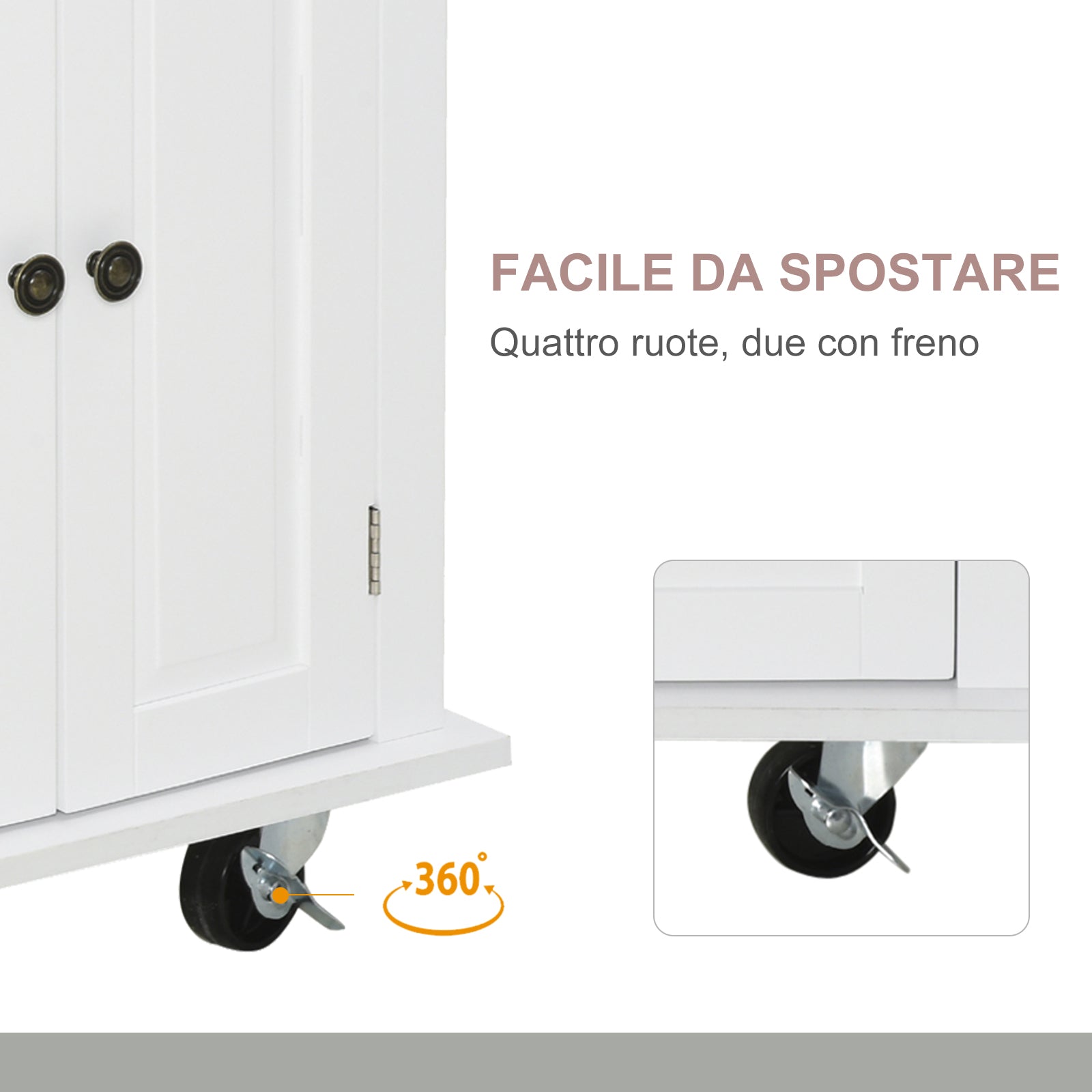 Easycomfort Carrello da Cucina Portavivande con Cassetti, Armadietti, Portaspezie e 4 Ruote, Legno, 111x44.5x82.5cm, Bianco