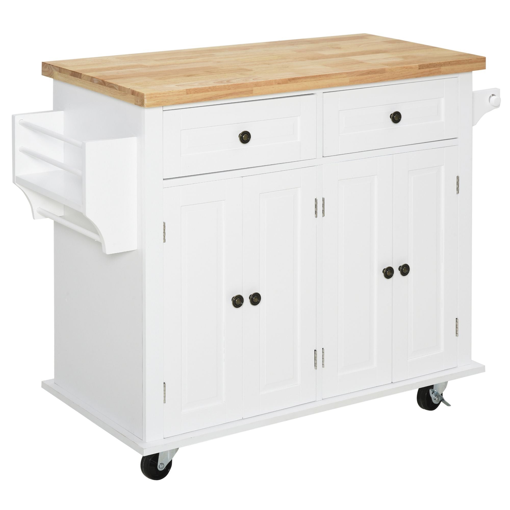 Easycomfort Carrello da Cucina Portavivande con Cassetti, Armadietti, Portaspezie e 4 Ruote, Legno, 111x44.5x82.5cm, Bianco