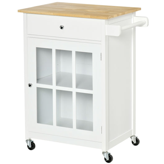 Easycomfort Carrello da Cucina Multiuso con 4 Ruote, in Legno Bianco, 67x48x86.5cm