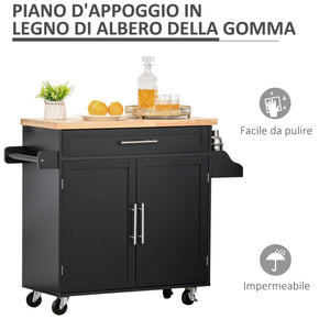 Carrello da Cucina 109x40x89 cm in Legno Nero