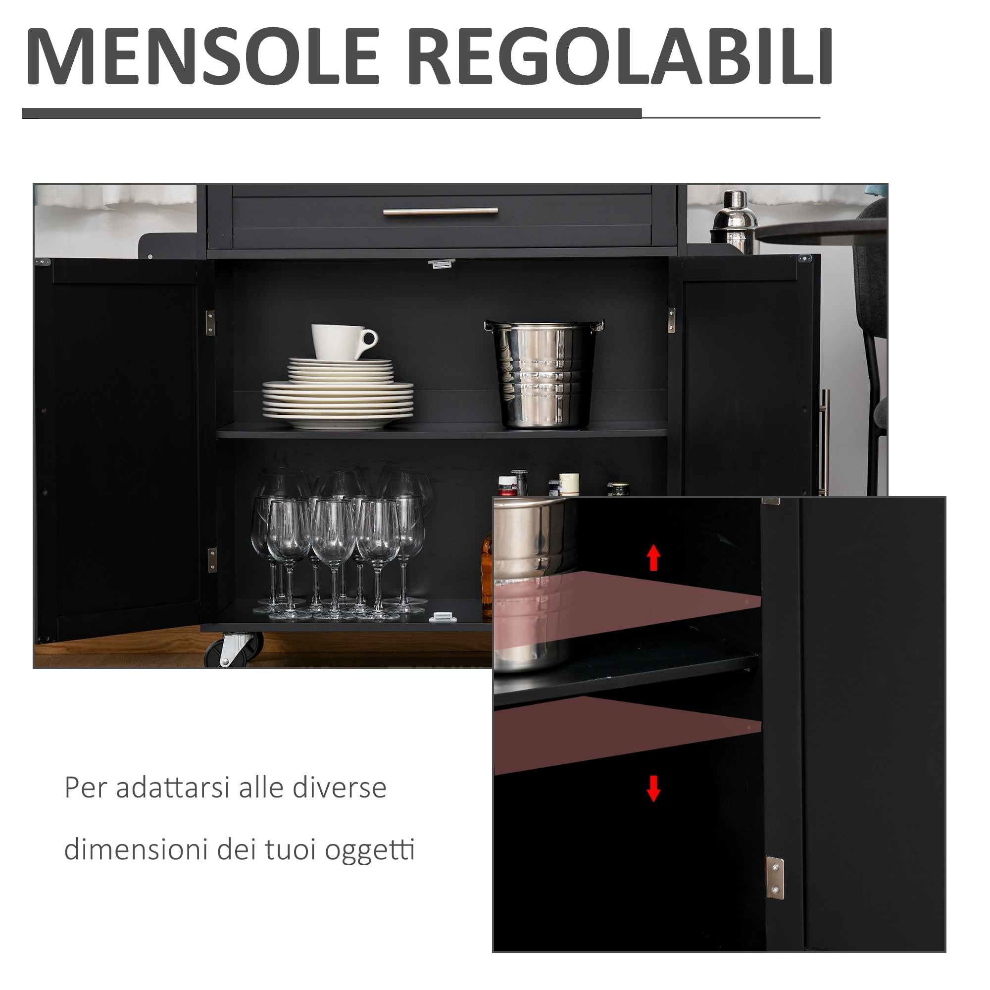 Carrello da Cucina 109x40x89 cm in Legno Nero