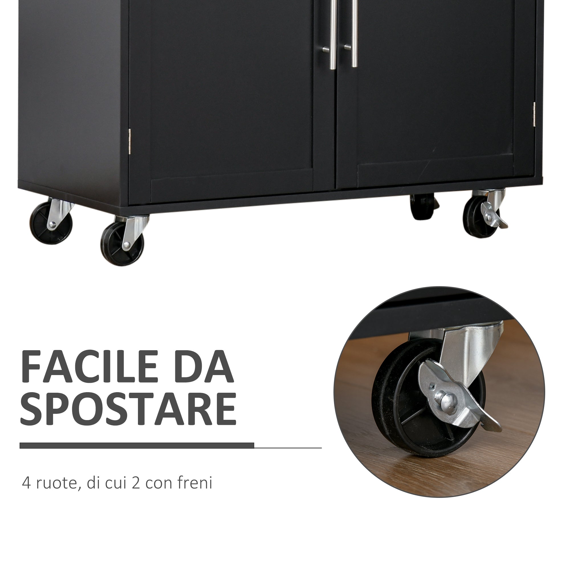 Carrello da Cucina 109x40x89 cm in Legno Nero