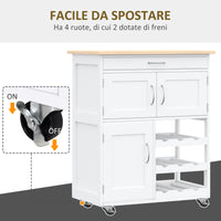 Easycomfort Carrello Portavivande, Carrellino per Cucina in Legno Bianco con Portabottiglie 1 Cassetto e 3 Antine, 67x37x87cm