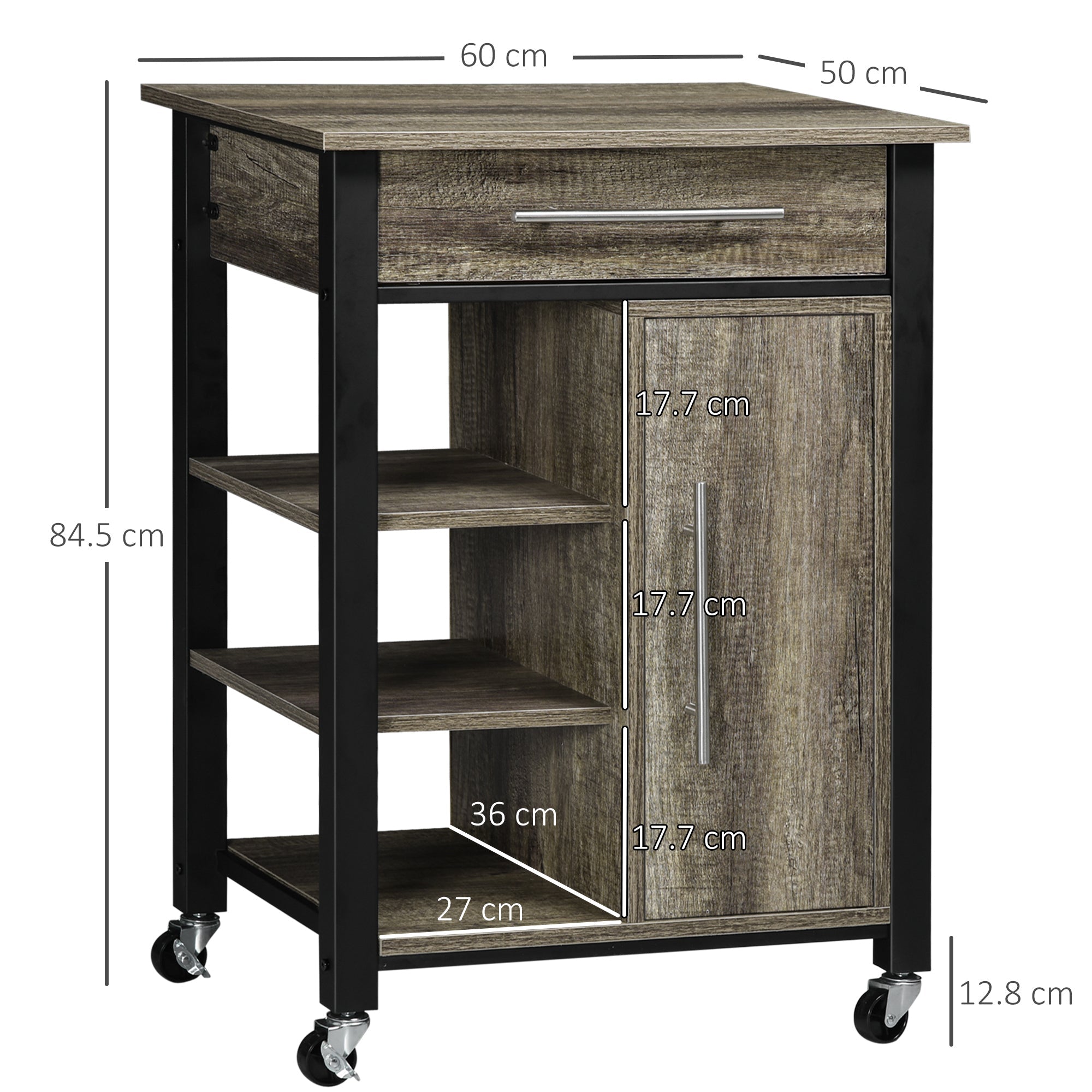 Carrello da Cucina 60x50x84,5 cm in Legno Truciolato Marrone