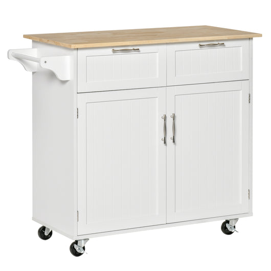 Easycomfort Carrello da Cucina Multiuso in Legno con 2 Cassetti, 104x46x91cm - Bianco