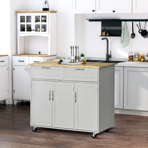 EasyComfort Carrello da Cucina Multiuso in Legno con 2 Cassetti, 3 Antine e 4 Ruote 121x46x91cm, Grigio