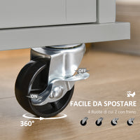 EasyComfort Carrello da Cucina Multiuso in Legno con 2 Cassetti, 3 Antine e 4 Ruote 121x46x91cm, Grigio