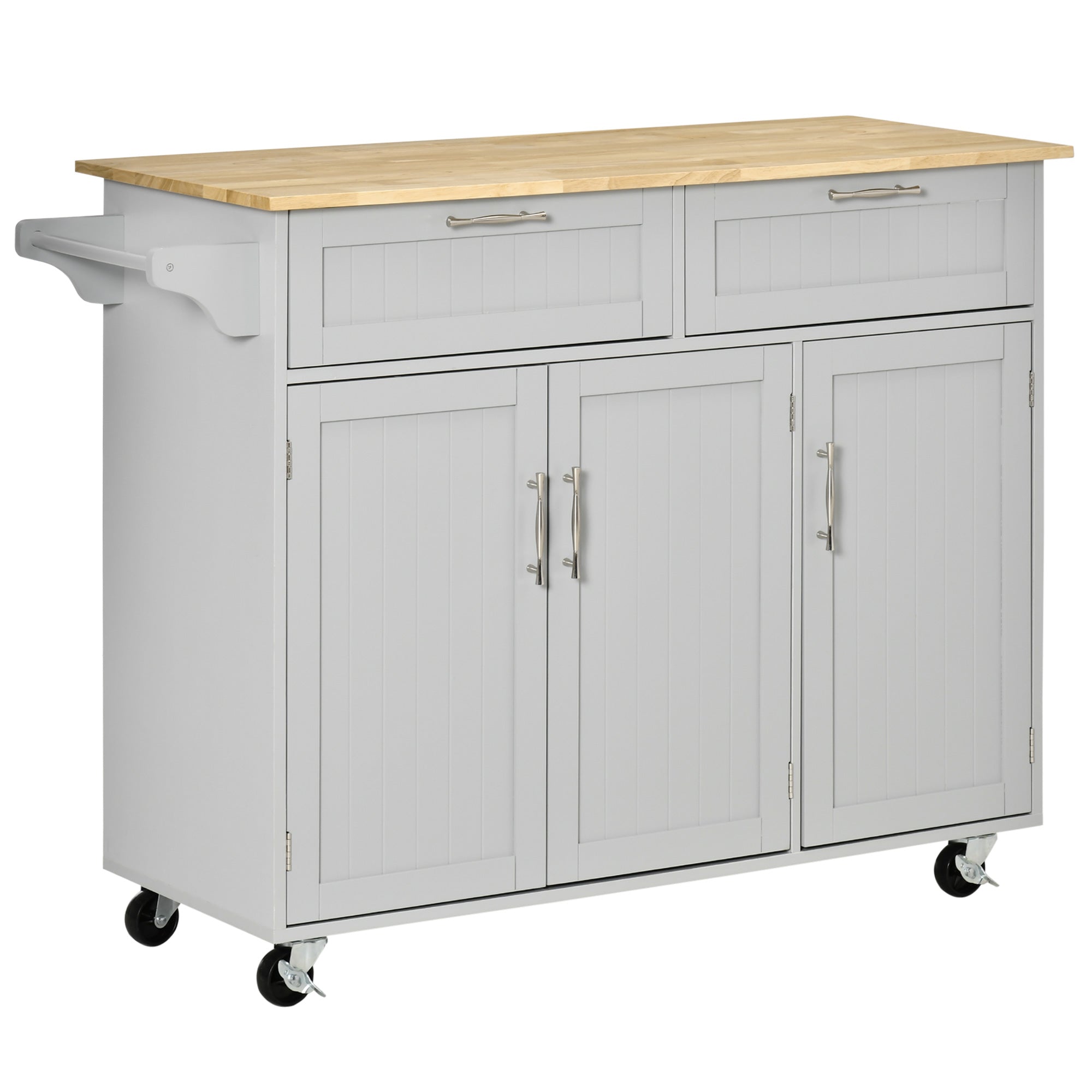 EasyComfort Carrello da Cucina Multiuso in Legno con 2 Cassetti, 3 Antine e 4 Ruote 121x46x91cm, Grigio