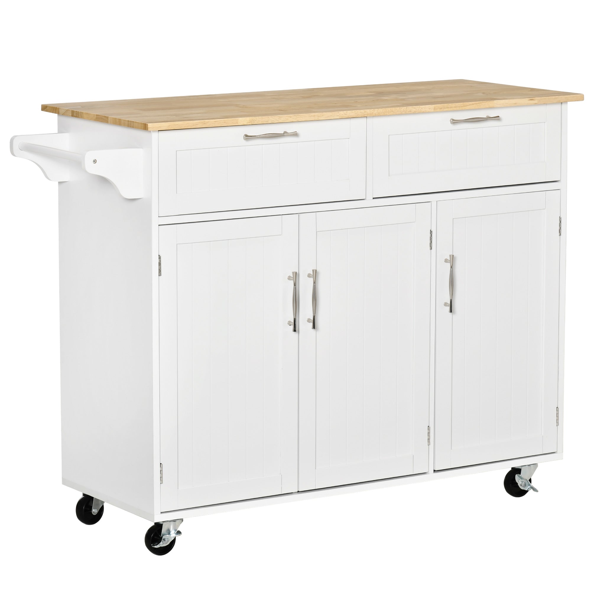 Easycomfort Carrello da Cucina Multiuso in Legno con 2 Cassetti, 3 Antine e 4 Ruote 121x46x91cm - Bianco