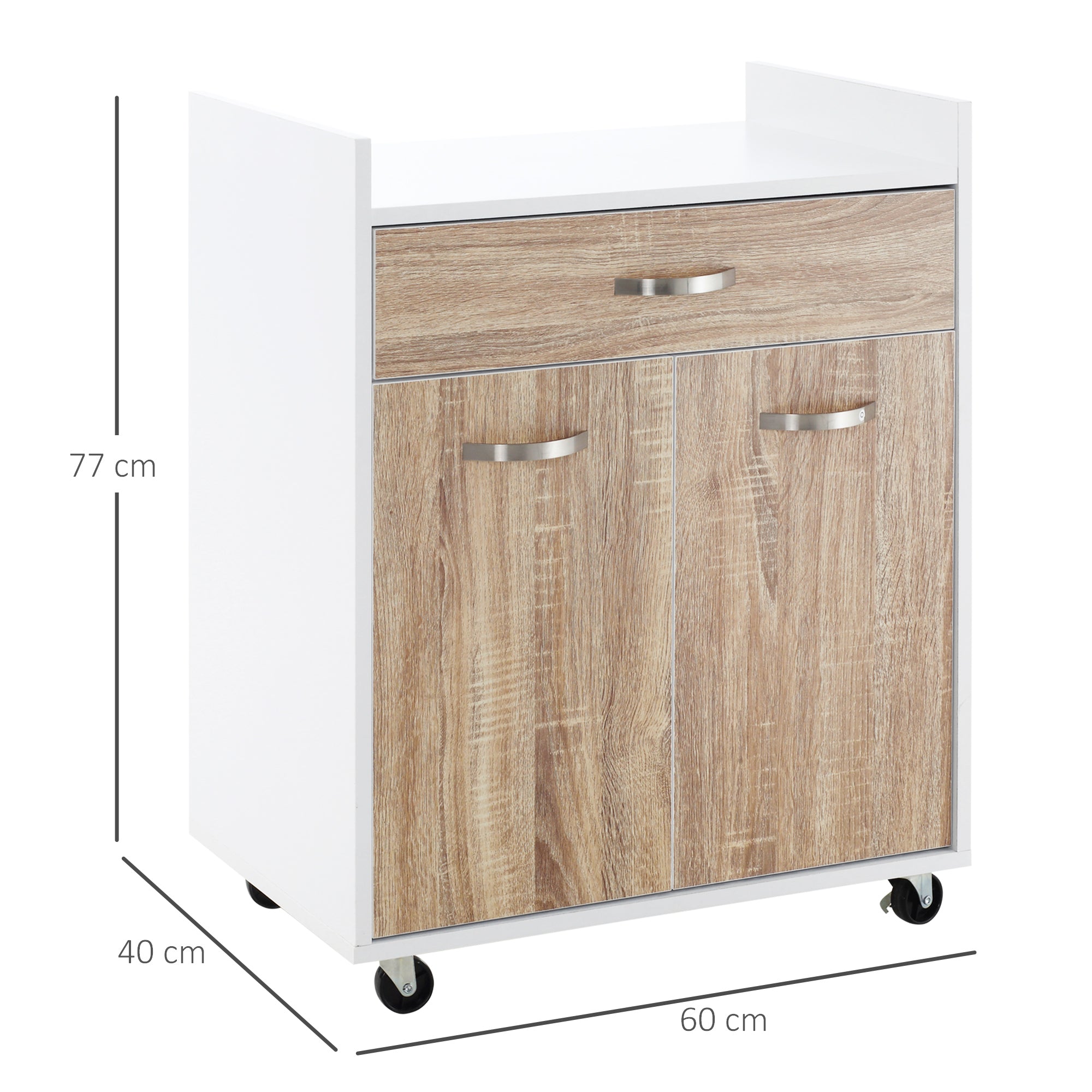 Easycomfort Carrello da Cucina Portavivande per Microonde con 4 Ruote, in Legno, 60x40x77cm - Rovere