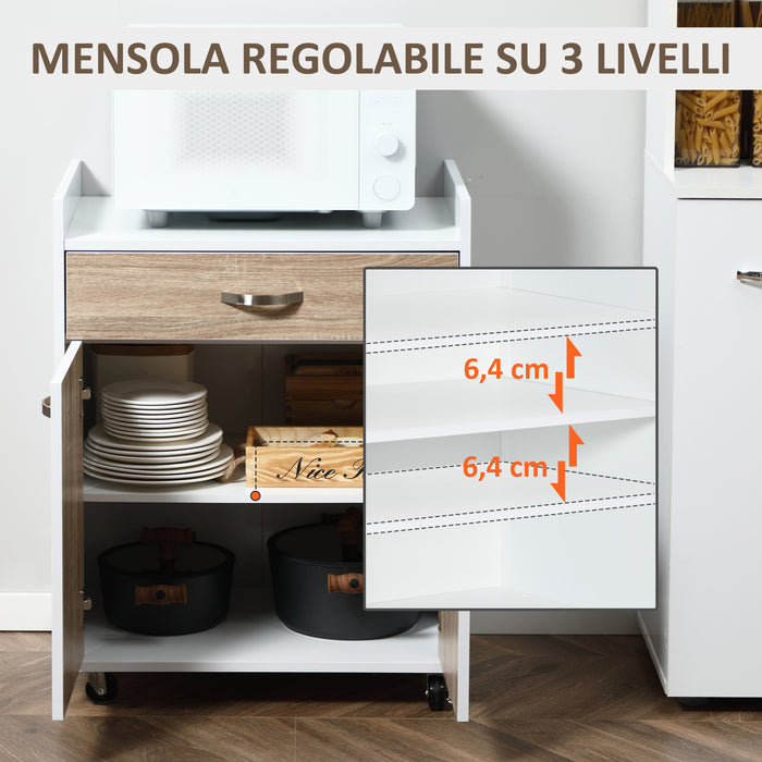 Easycomfort Carrello da Cucina Portavivande per Microonde con 4 Ruote, in Legno, 60x40x77cm - Rovere