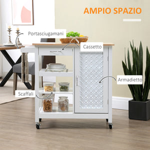 EASYCOMFORT  Carrello da Cucina con 1 Cassetto, 1 Armadietto e 1 Ripiano a 3 Livelli, 92x40x84cm, Bianco