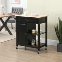 EASYCOMFORT  Carrello da Cucina in Legno con Cassetto, Armadietto e Ruote, 83x45x88cm, Nero