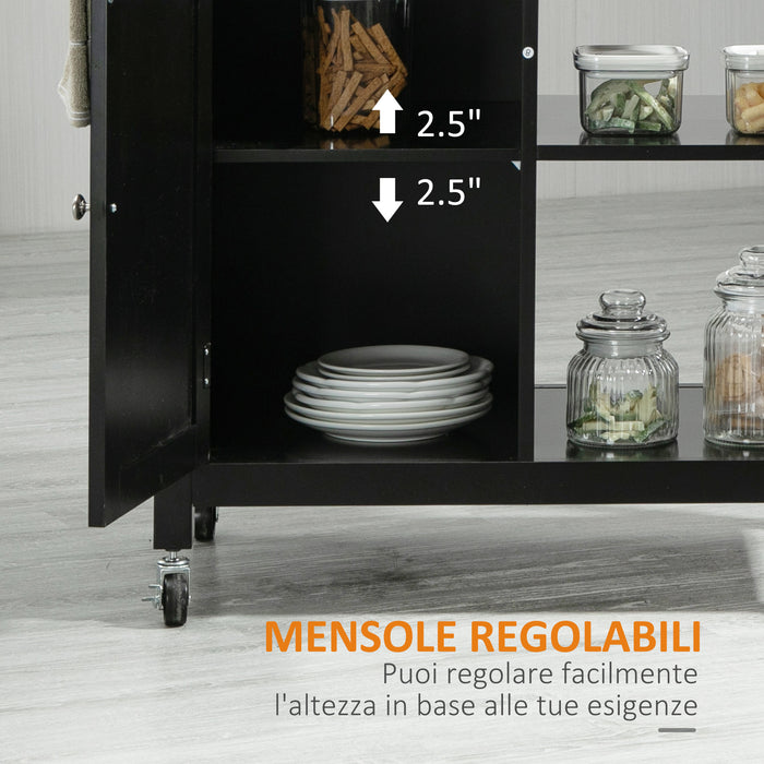 EASYCOMFORT  Carrello da Cucina in Legno con Cassetto, Armadietto e Ruote, 83x45x88cm, Nero