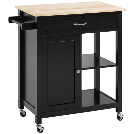 EASYCOMFORT  Carrello da Cucina in Legno con Cassetto, Armadietto e Ruote, 83x45x88cm, Nero