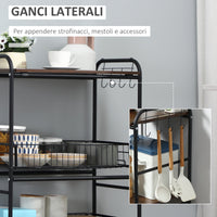 Carrello da Cucina 60x38x85,5 cm in Legno e Metallo Nero