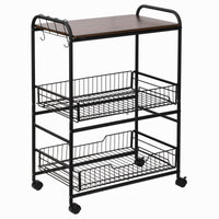 Easycomfort Carrello da Cucina Portavivande Stile Industriale con 4 Ruote, 2 Cestini e 4 Ganci, 60x38x85.5cm, Marrone Nero