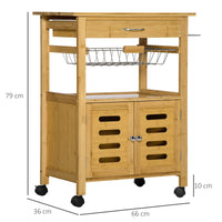 EASYCOMFORT  Carrello da Cucina con Cassetto, Armadietto e Cestino Estraibile in Legno con Ruote Girevoli, 66x36x79cm