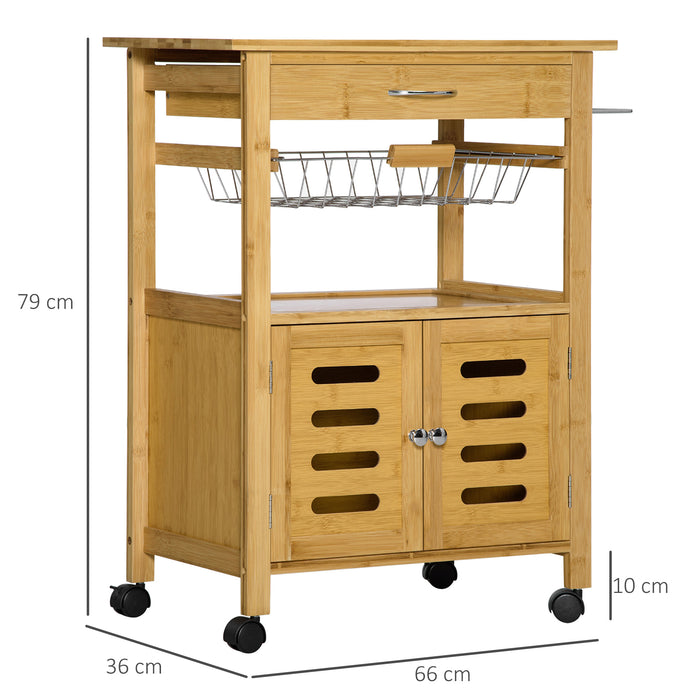 EASYCOMFORT  Carrello da Cucina con Cassetto, Armadietto e Cestino Estraibile in Legno con Ruote Girevoli, 66x36x79cm