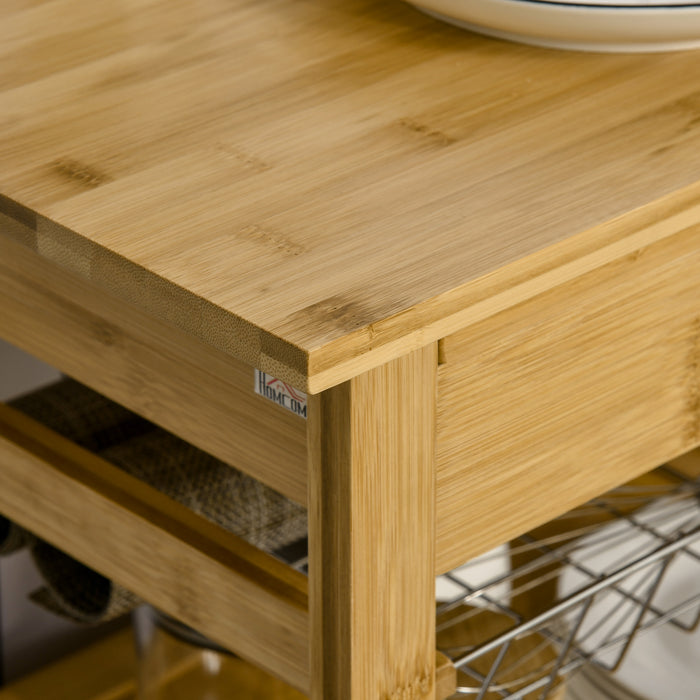 EASYCOMFORT  Carrello da Cucina con Cassetto, Armadietto e Cestino Estraibile in Legno con Ruote Girevoli, 66x36x79cm