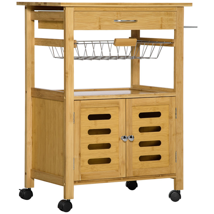 EASYCOMFORT  Carrello da Cucina con Cassetto, Armadietto e Cestino Estraibile in Legno con Ruote Girevoli, 66x36x79cm