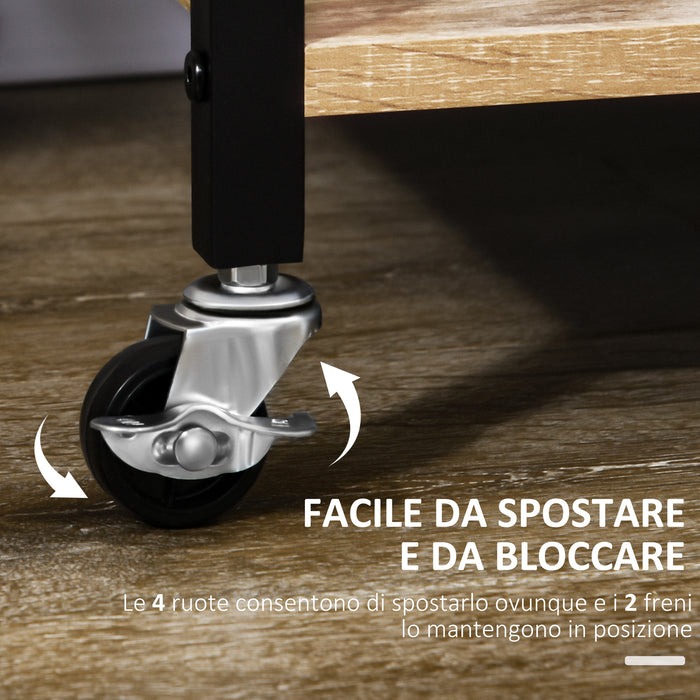 EasyComfort Carrello da Cucina a 3 Ripiani con Vassoio Rimovibile e Ruote Girevoli, 72x40x94cm, Legno e Nero