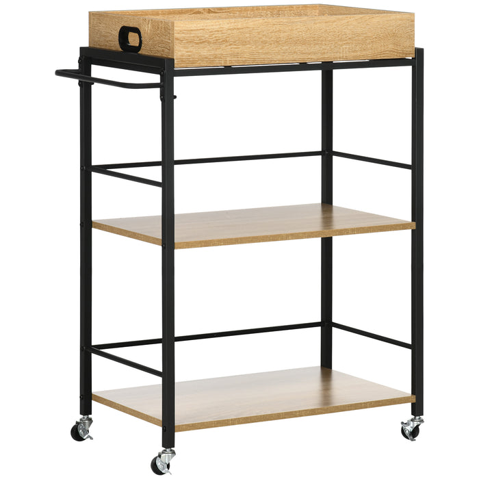 EasyComfort Carrello da Cucina a 3 Ripiani con Vassoio Rimovibile e Ruote Girevoli, 72x40x94cm, Legno e Nero