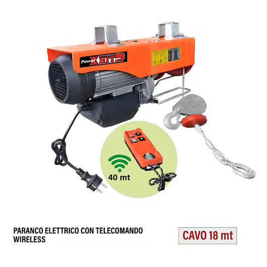 Paranco Elettrico Con Telecomando Wireless Cavo 18mt Portata Max 250kg - PH916