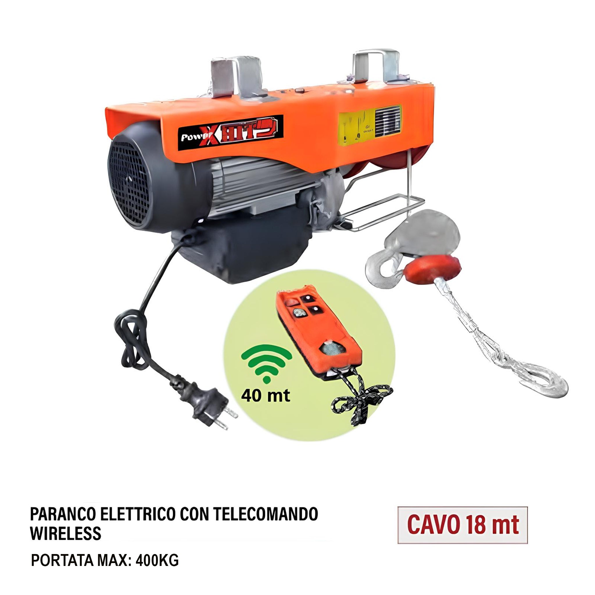 Paranco Elettrico Con Telecomando Wireless Cavo 18mt Portata Max 400kg - PH917