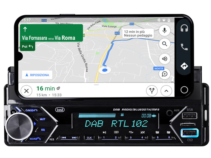 Trevi autoradio dab fm 160w supporto smartphone 7" wireless usb micro sd scd 5753 dab - SCD5753