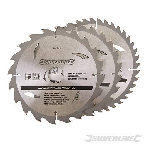 Silverline Lame per seghe circolari in TCT da 20 24 40 denti 3p.zi - 180 x 30 -  20, 16 mm