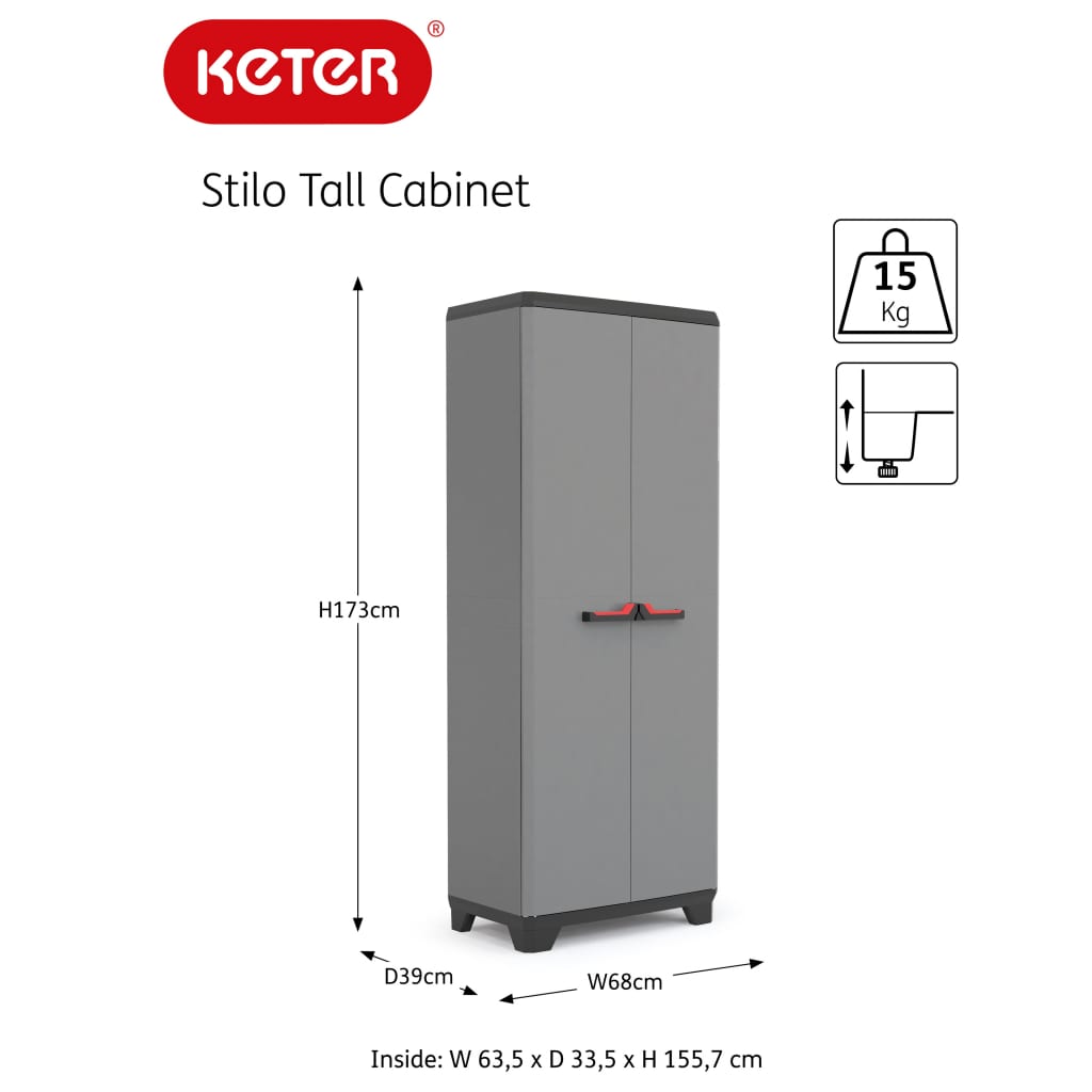 Keter Armadietto con Ripiani Stilo Grigio e Nero 173 cm 434768