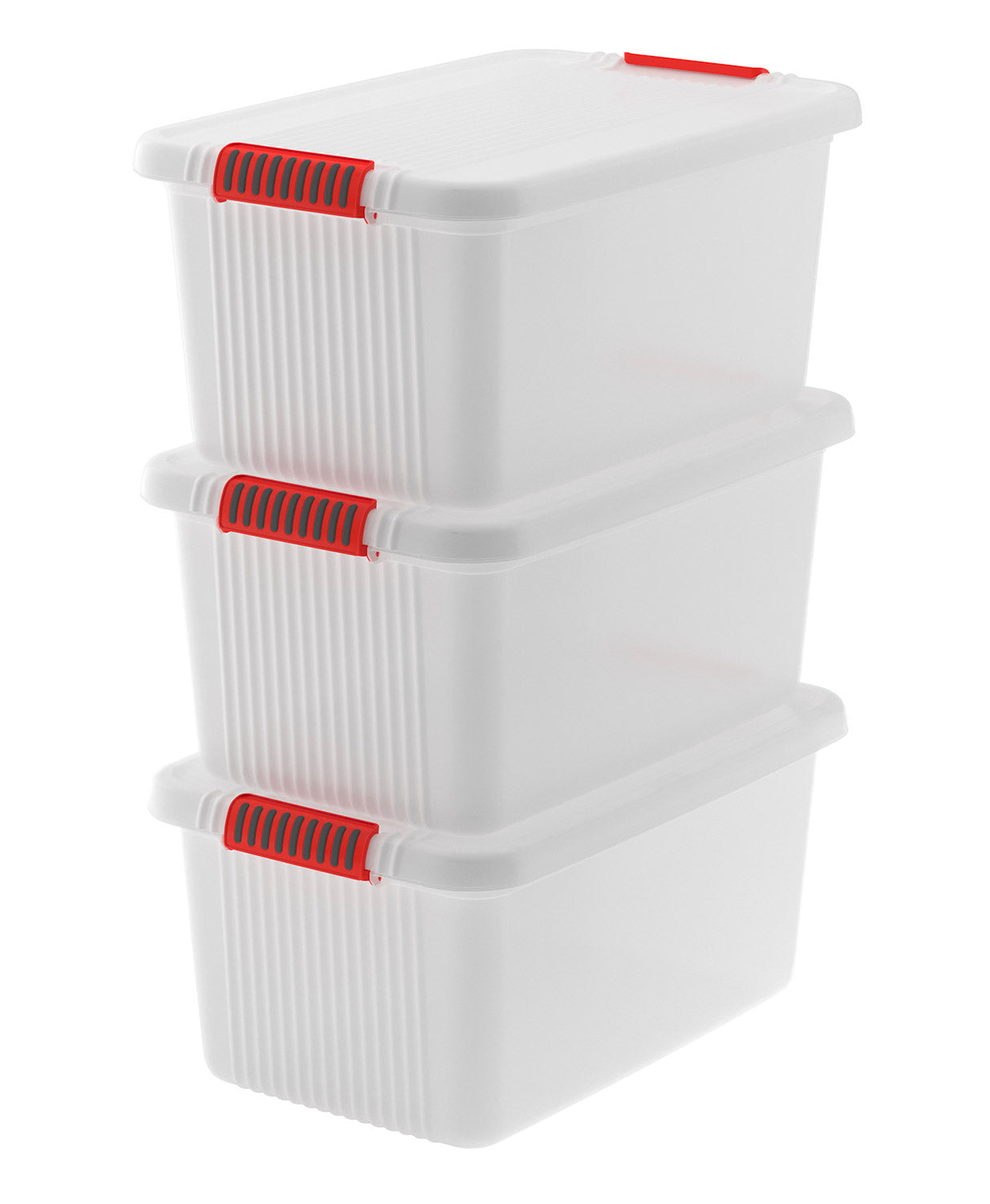 Set 3 Contenitori Rettangolari 59x39x28 cm in Plastica Keter K-Latch L Trasparente