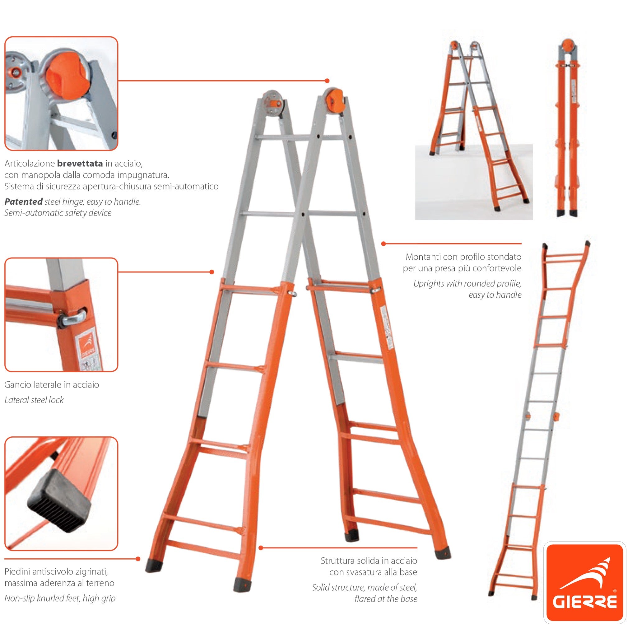 Scala telescopica multiuso a 3 dimensioni da 4+5 gradini in acciaio - 141/428cm Peppina A0050