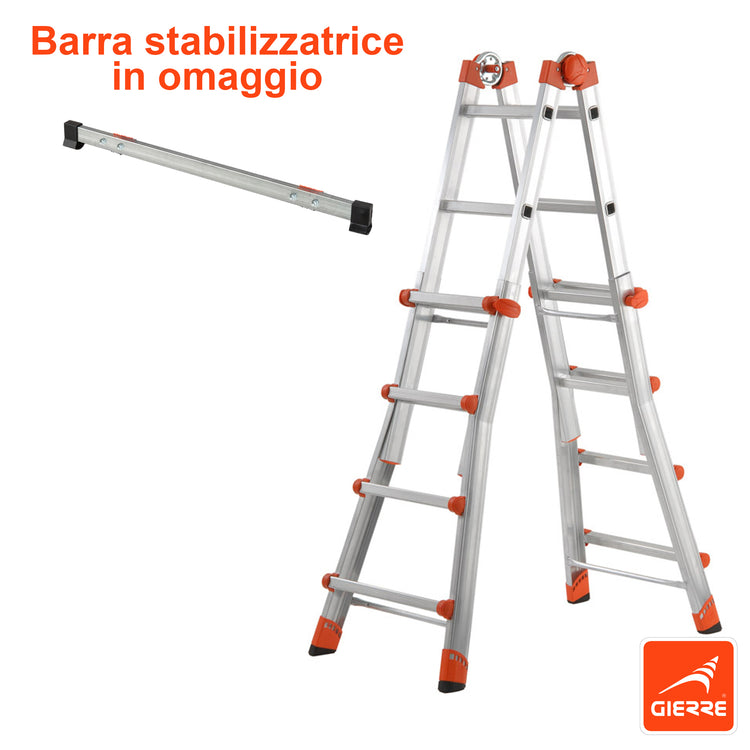 Scala alluminio telescopica multifunzione gradini 4+4 150kg Peppina AL020 115-378cm - BARRA STABILIZZATRICE IN OMAGGIO