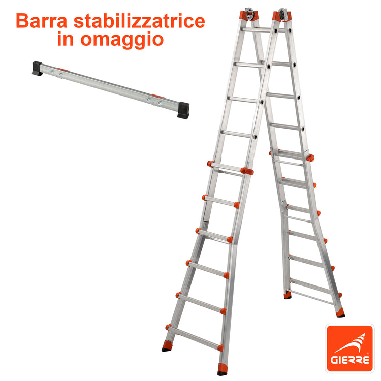 Scala alluminio telescopica multifunzione gradini 6+6 150kg Peppina AL060 167-586cm - BARRA STABILIZZATRICE IN OMAGGIO