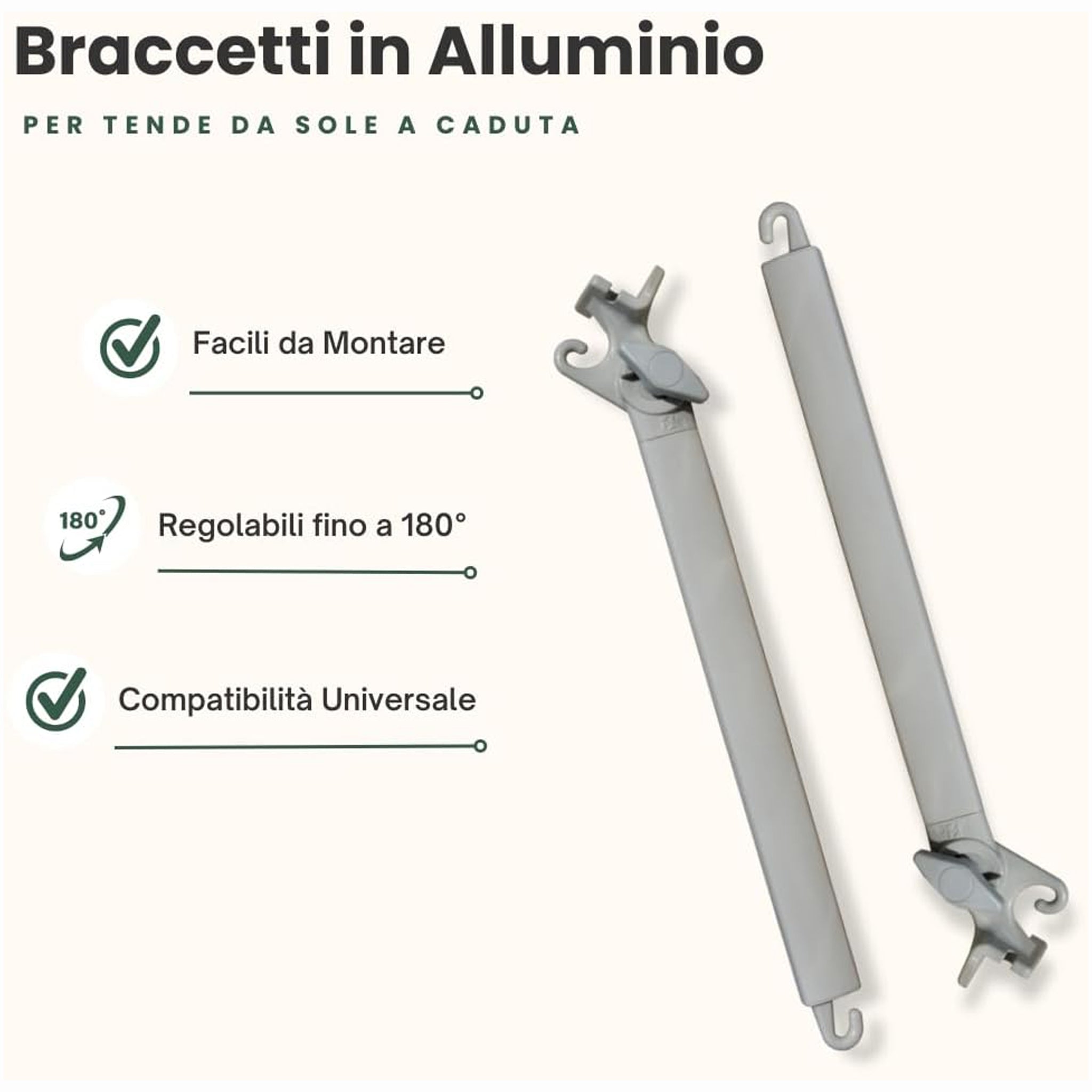 Tenda Da Sole A Caduta 2mt X 2,50mt Con Bracci Regolabili - Nocciola E Bianco