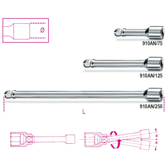 Beta Tools Barra di Estensione Mobile da 3/8" 910AN/250 437310