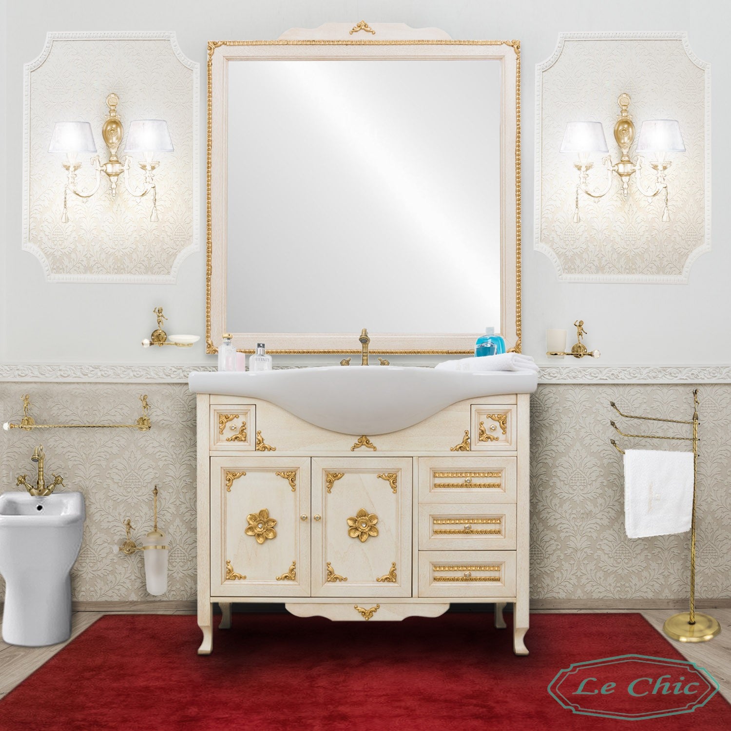 Mobile bagno barocco con foglia oro