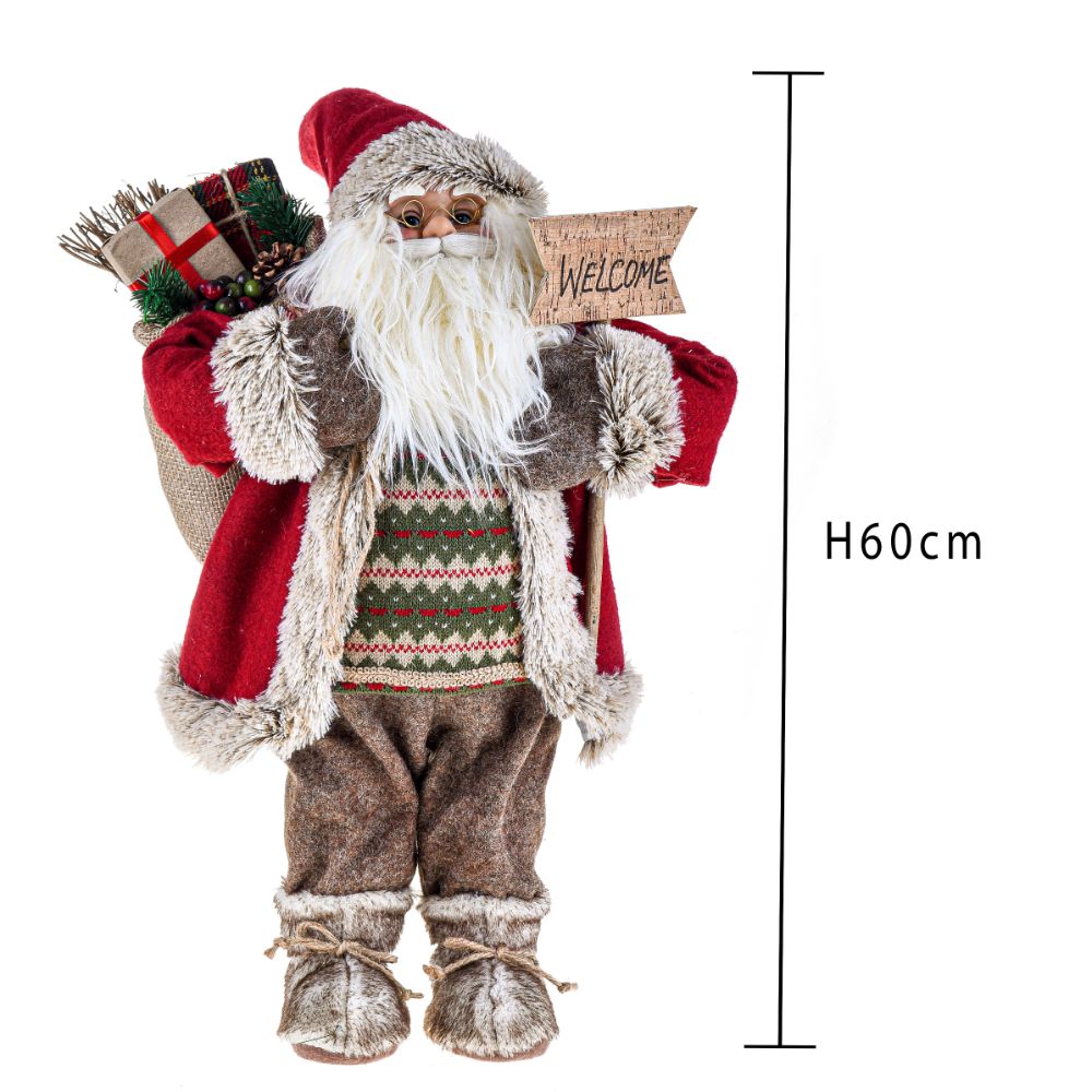 Pupazzo Babbo Natale Benvenuto 60 cm in Tessuto e Resina