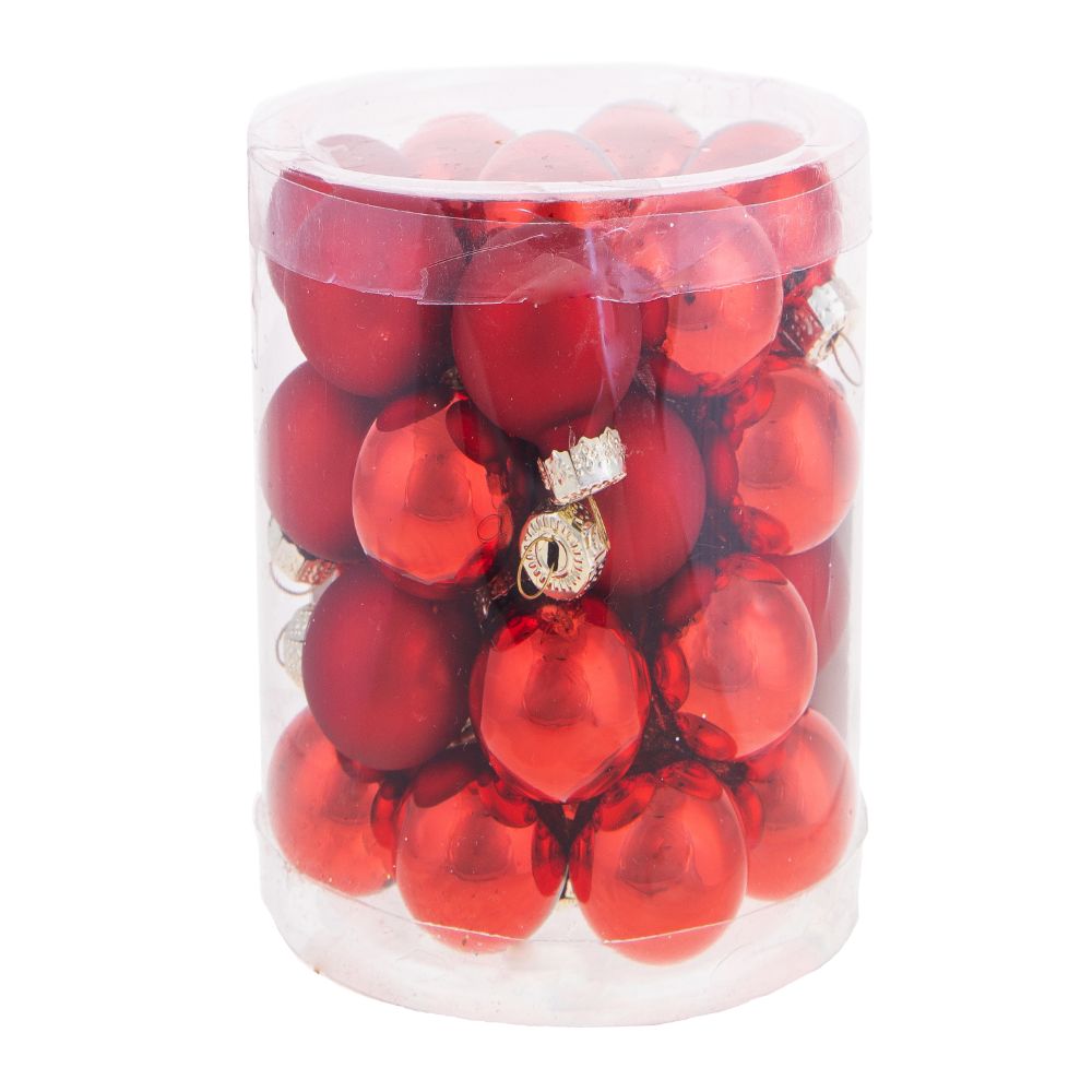 Set 24 Palle di Natale da Appendere ⌀ 4 cm in Vetro Rosso